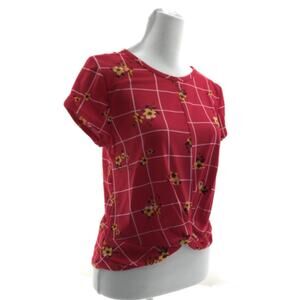 Morning Kisses  Red Floral Twist Hem Top - Junior's Size Large - Chic Stylish